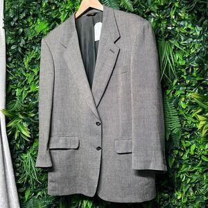 Vintage Harve Benard Blazer Men Size 46R Grey Herringbone Two Button Sport Coat